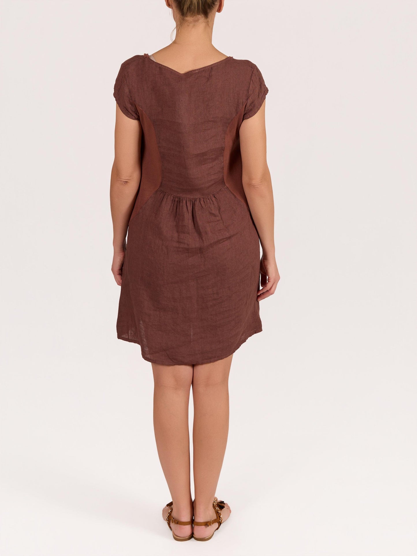 Espresso Cap Sleeve V Neck Trim Detail Dress