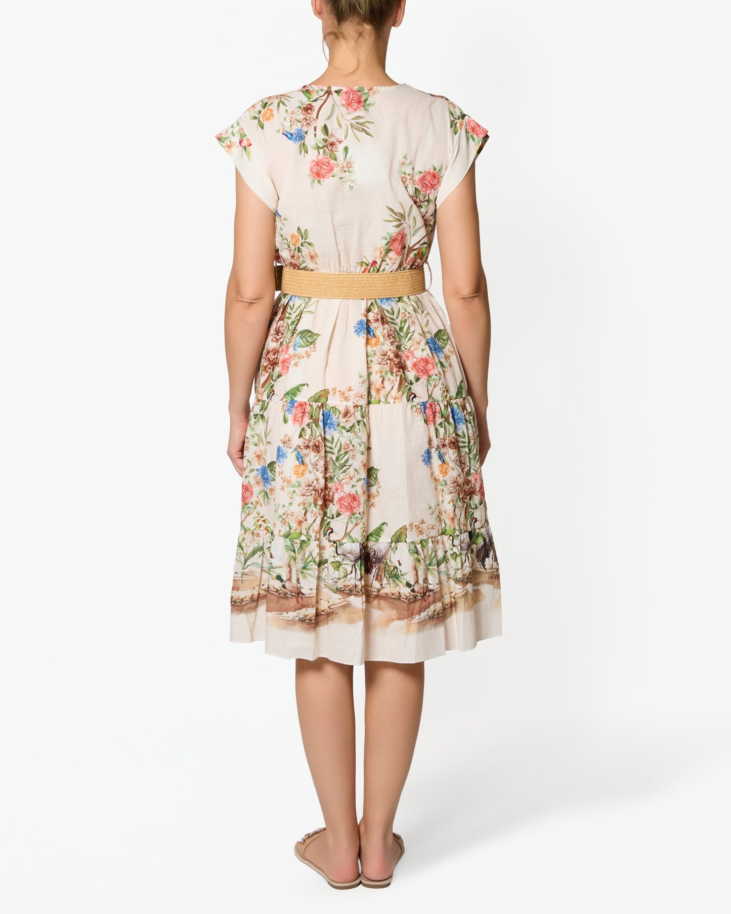 Campagne Floral Belted Cap Sleeve Dress