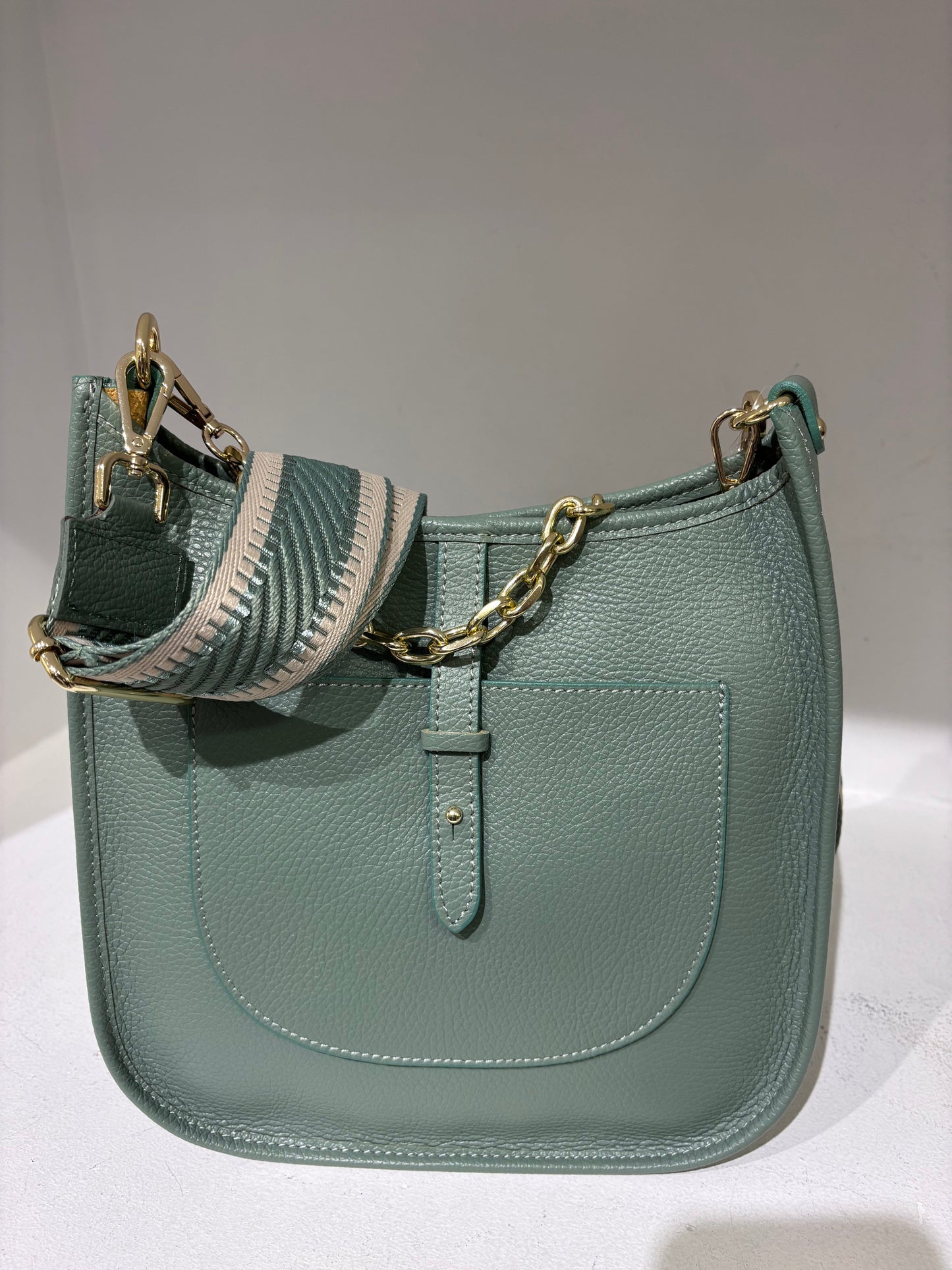 Green Leather Outside Pocket Handbag