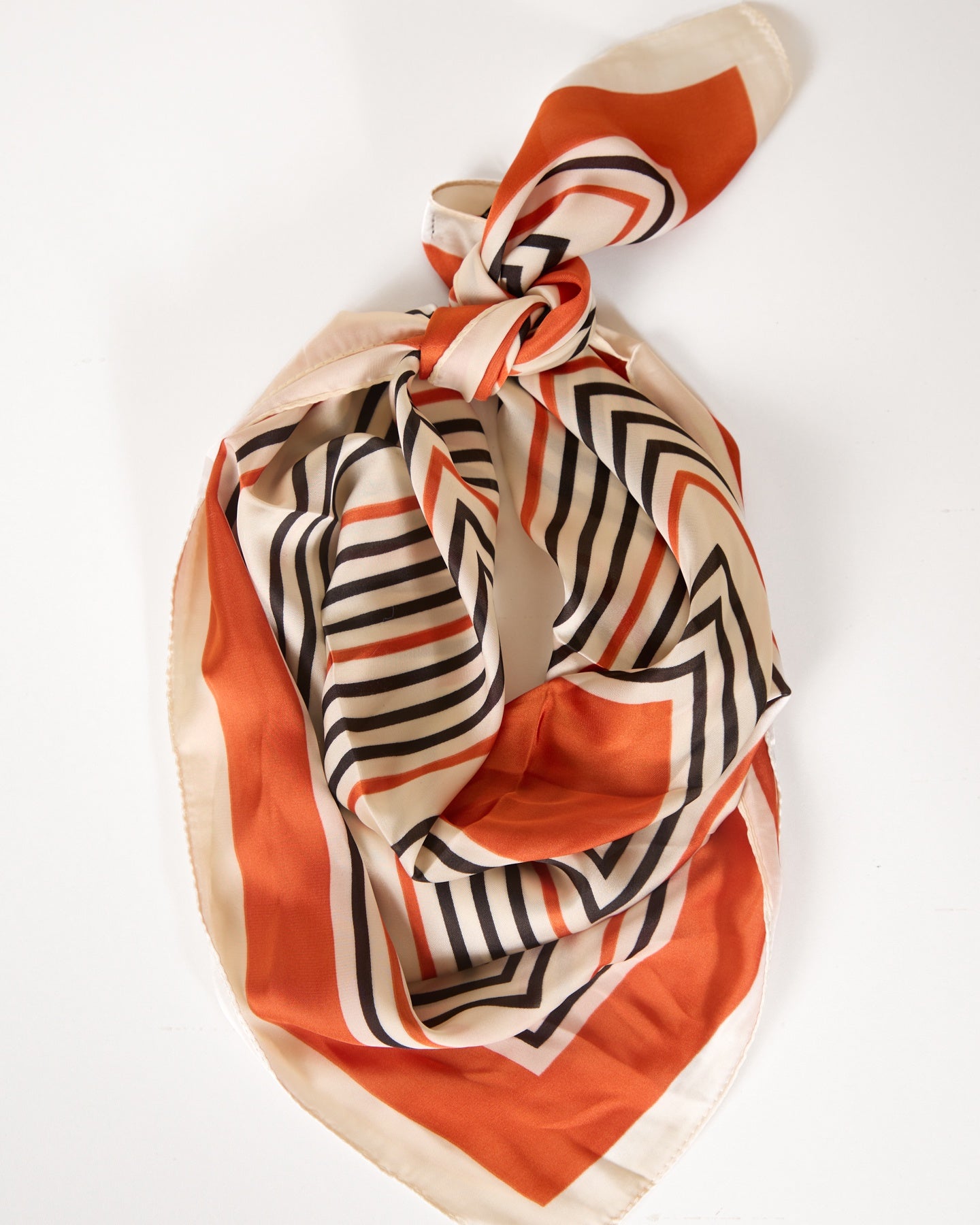 Silky Decorative Square Scarf with Bold Red Stripes and Dynamic Geometric Pattern