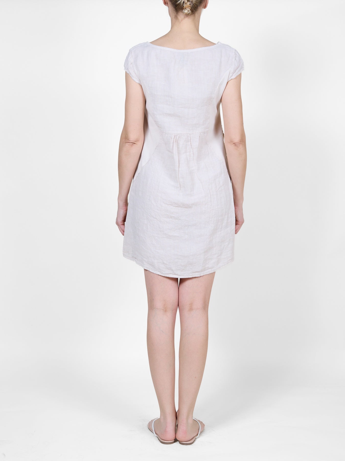 Sand Linen Dress with Cap Sleeves and Pocket