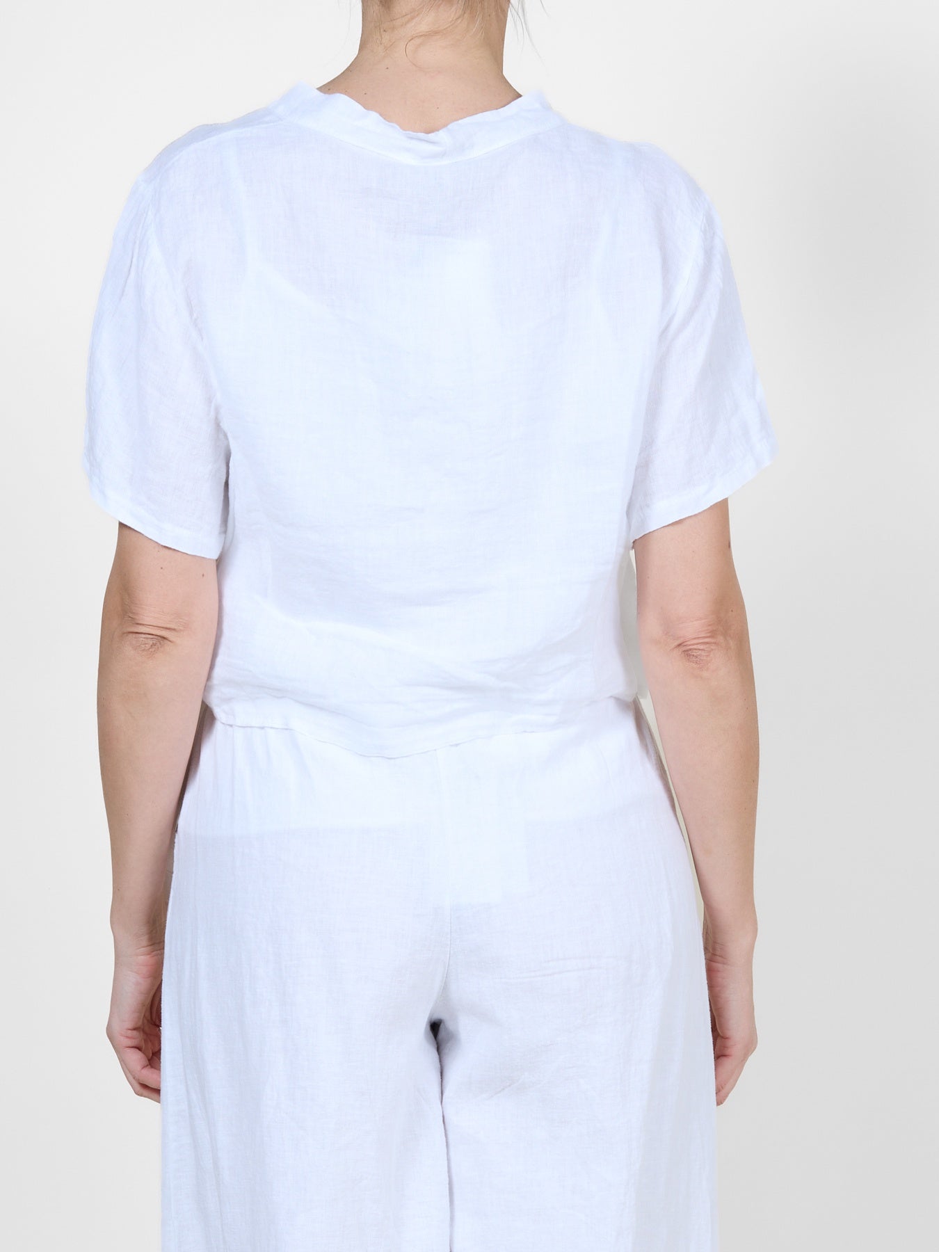 White Short Sleeve Top with Crisscross Tie Detail