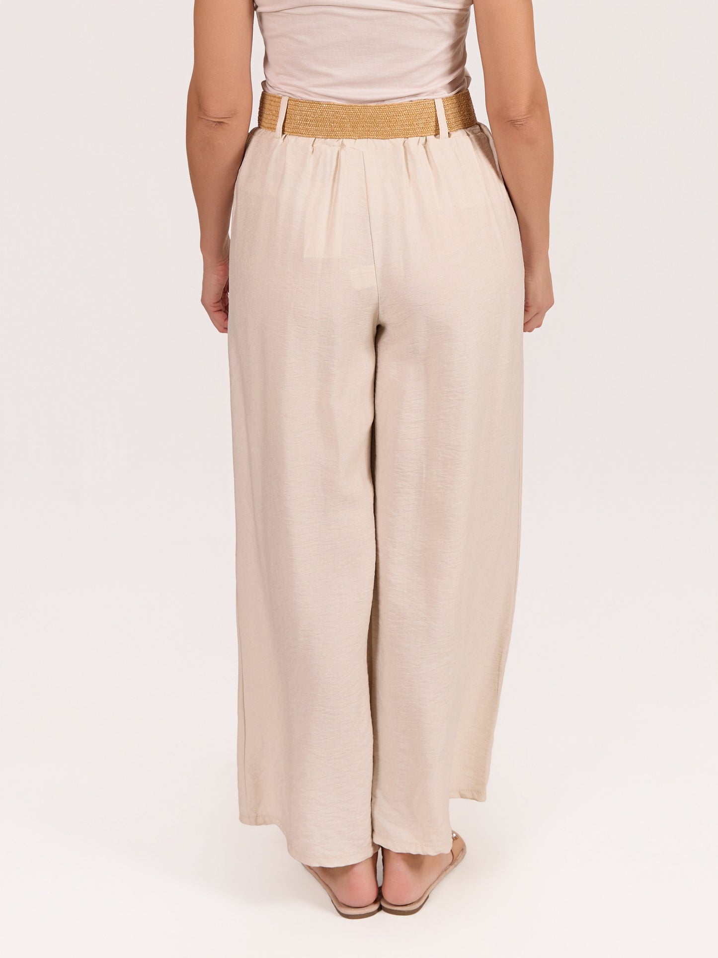 Ivory Pull On Belted 2 Pocket Pant