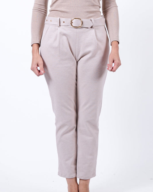 Beige Belted Back Pull on Felt Pant