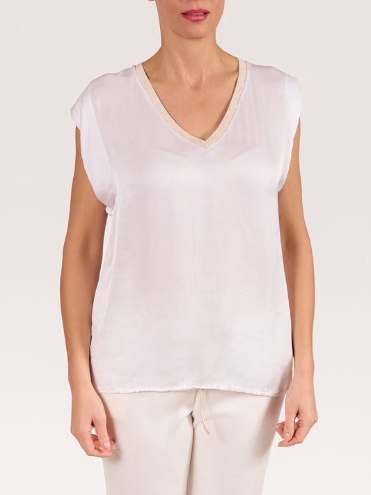 White Cap Sleeve Silky Sheen Top