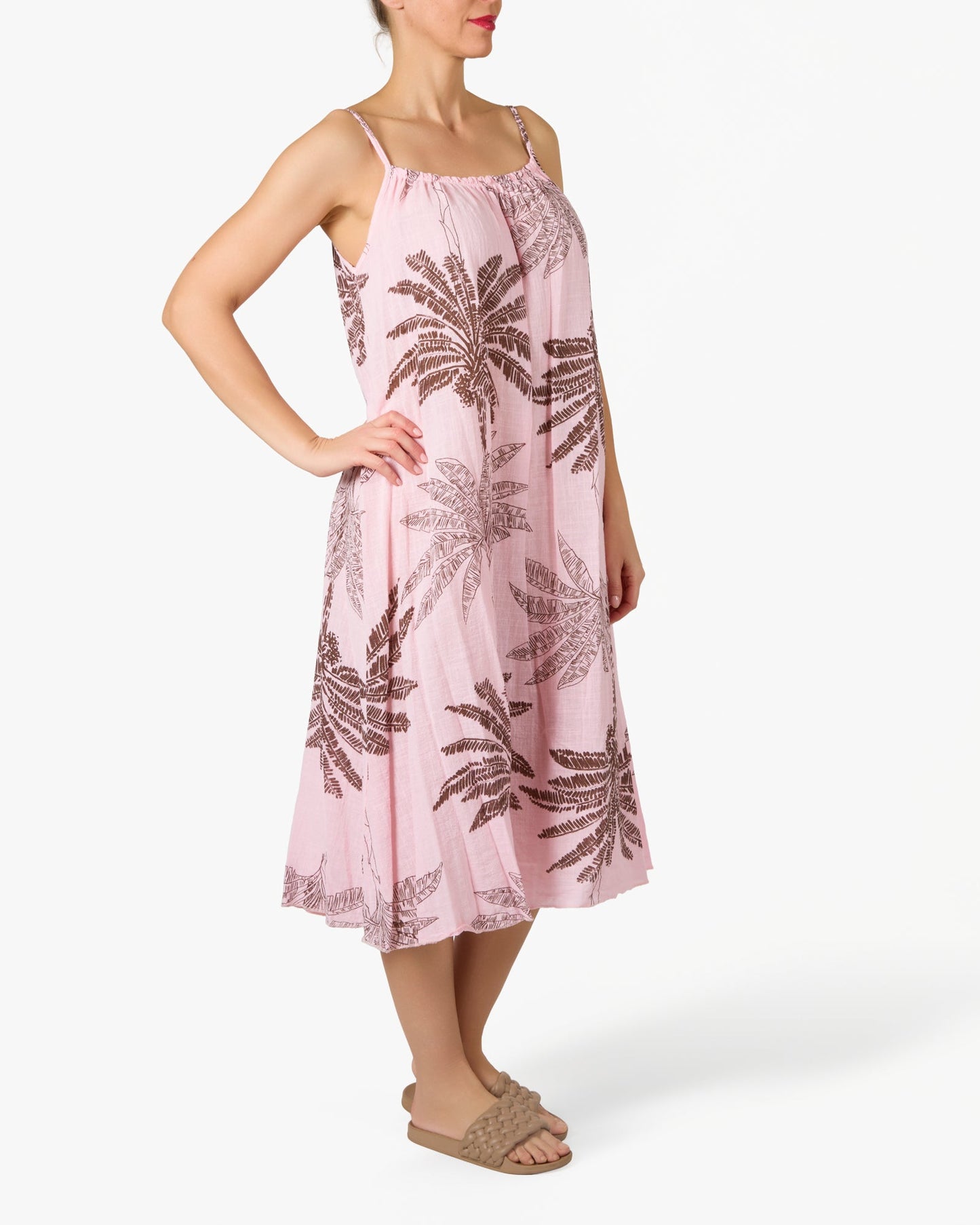 Rose Spaghetti Strap Palm Floral Gauze Dress