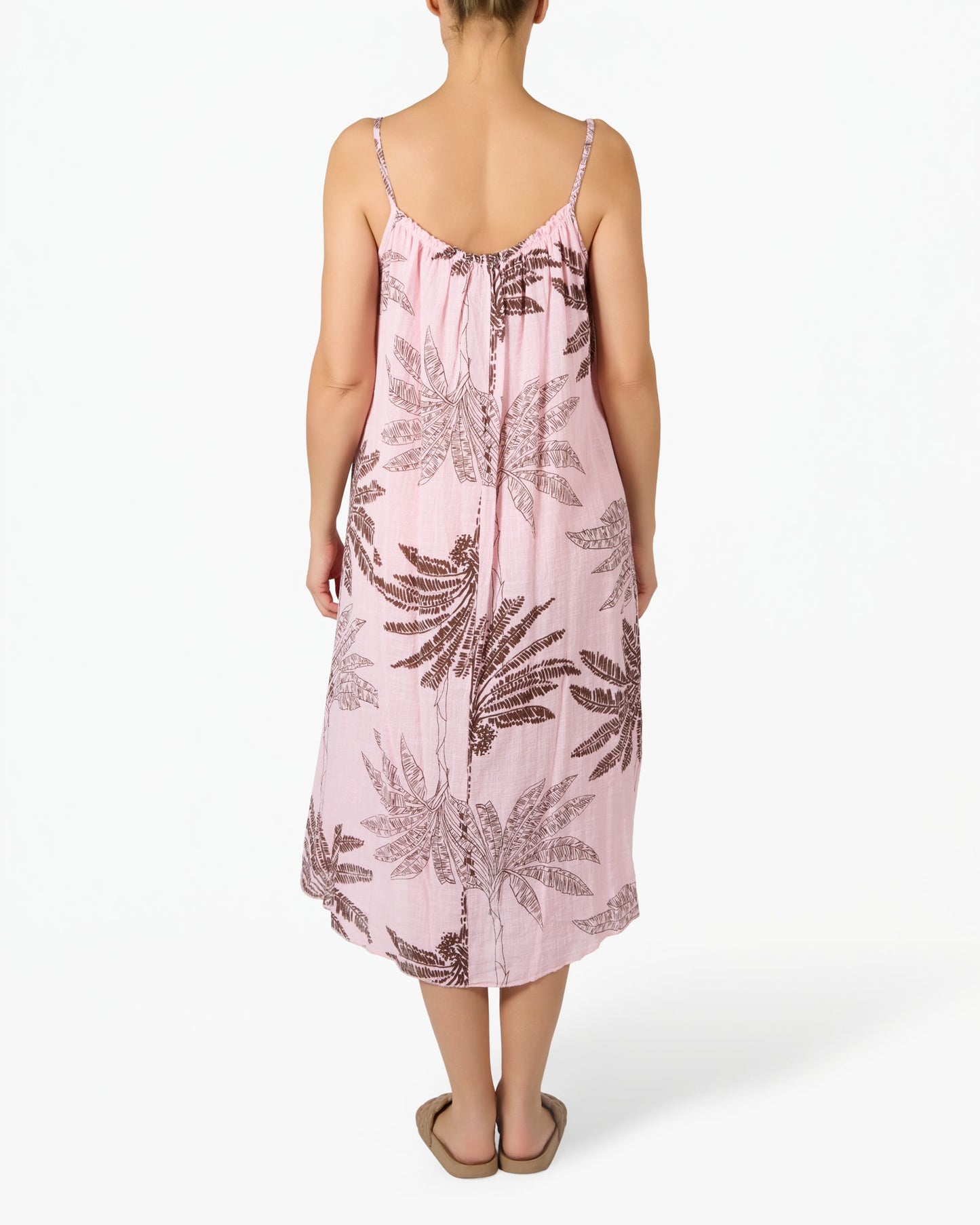 Rose Spaghetti Strap Palm Floral Gauze Dress