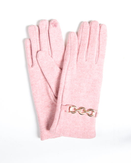 Light Pink Gloves with Gold-Tone Chain Detail