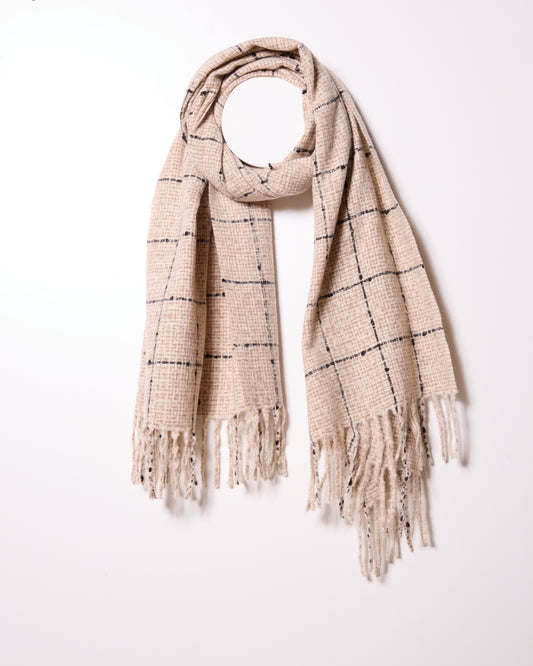 Beige Large Check Print Scarf