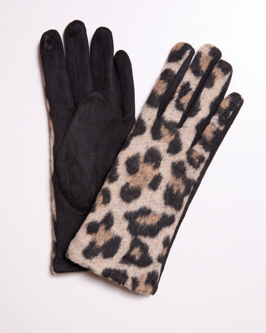 Taupe Leopard Faux Fur Gloves