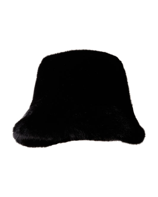 Black Faux Far Bucket Hat