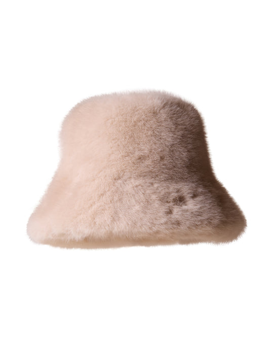 Beige Faux-Fur Bucket Hat