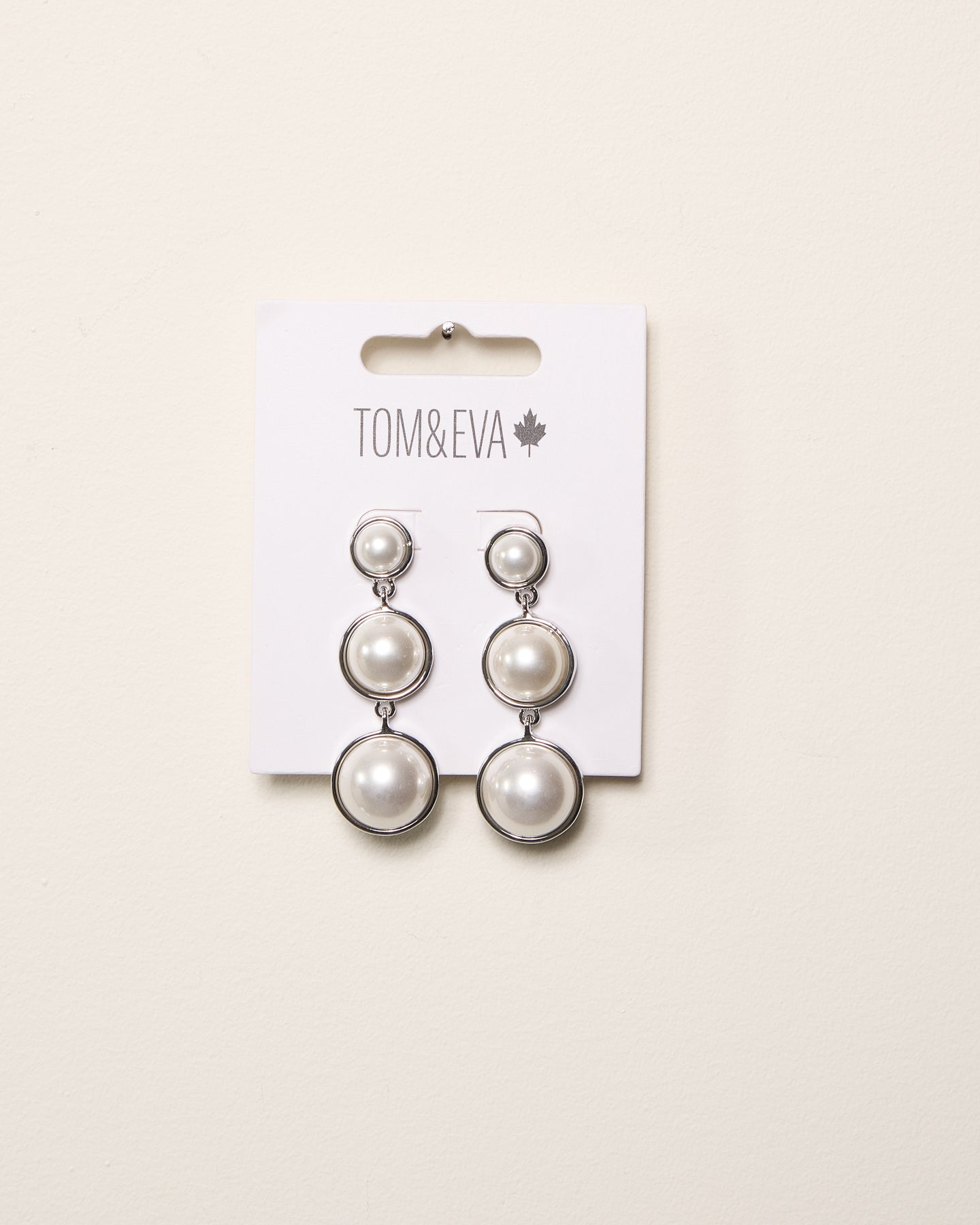 Silver Triple Stack Pearly Dangle Earrings