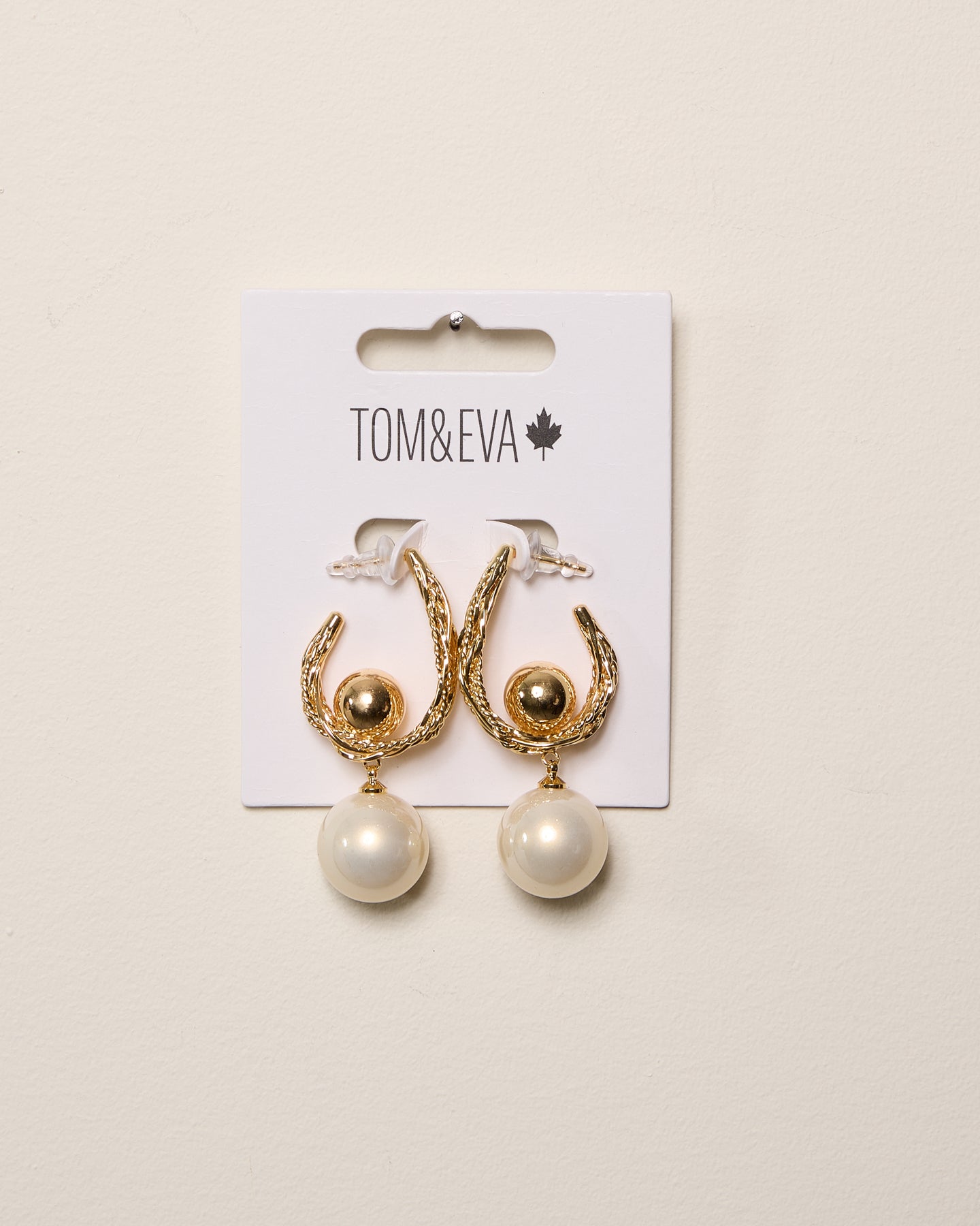 Gold and Pearl Ball Semi-Hoop Natural Earring