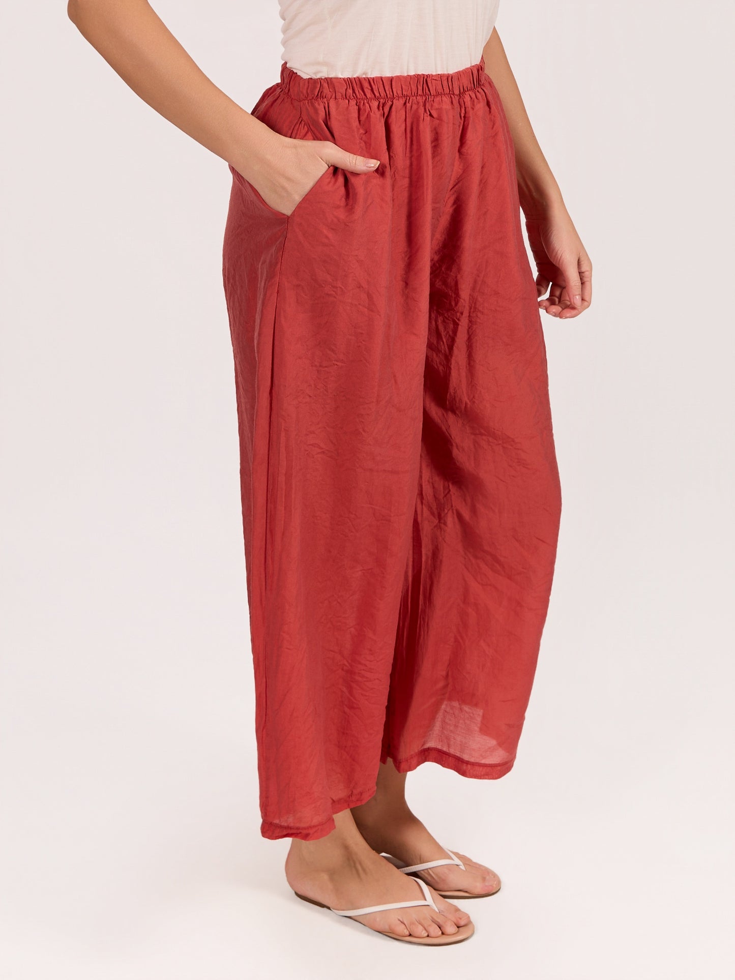 Red Pull on Pant With Partial Lining