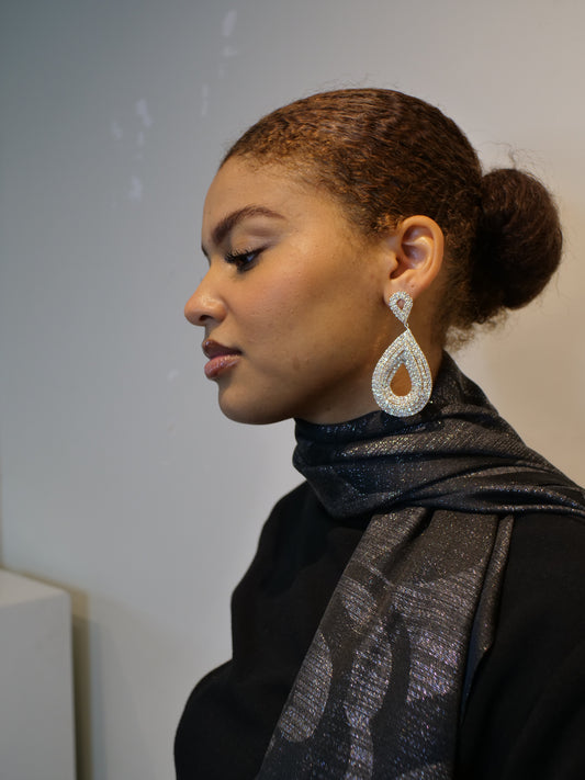 Women’s Silver-Tone Paved Crystal Open Teardrop Earrings