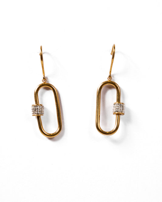 Gold Geometric Drop Earrings with Crystal Accents
