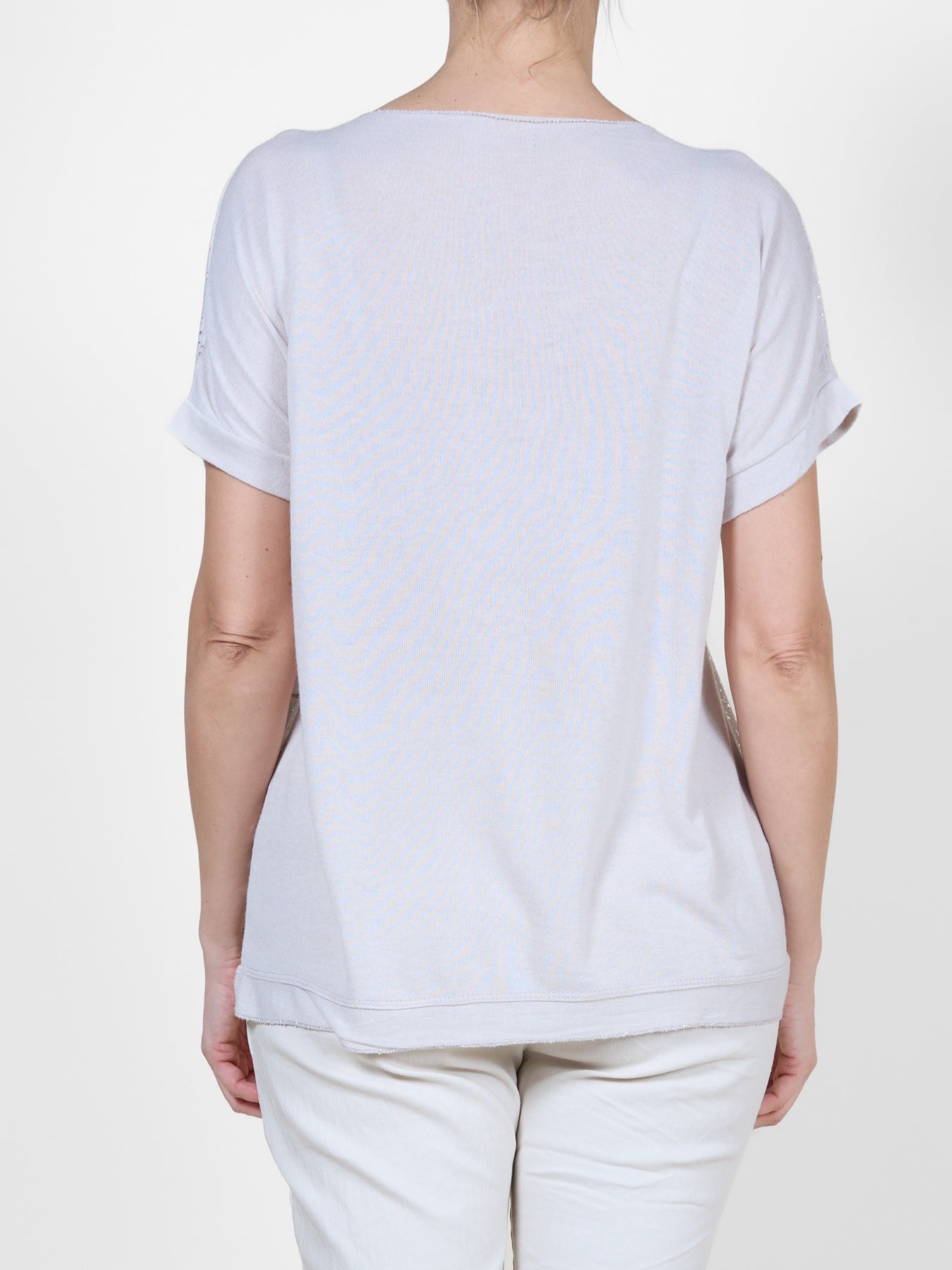 Sand Sparkle V-Neck Short Sleeve Top