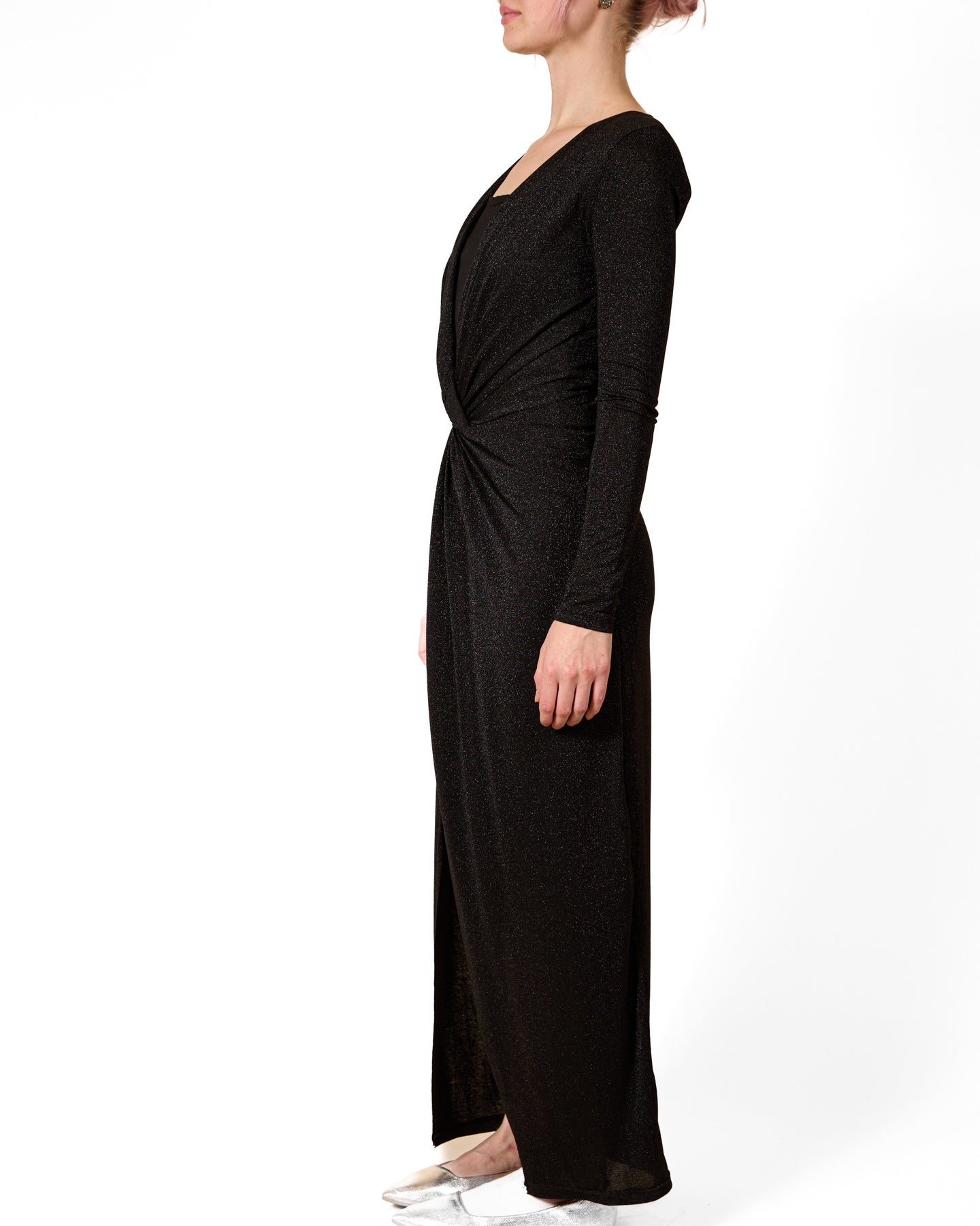 Ebony L/S Twist front V Neck Maxi Dress