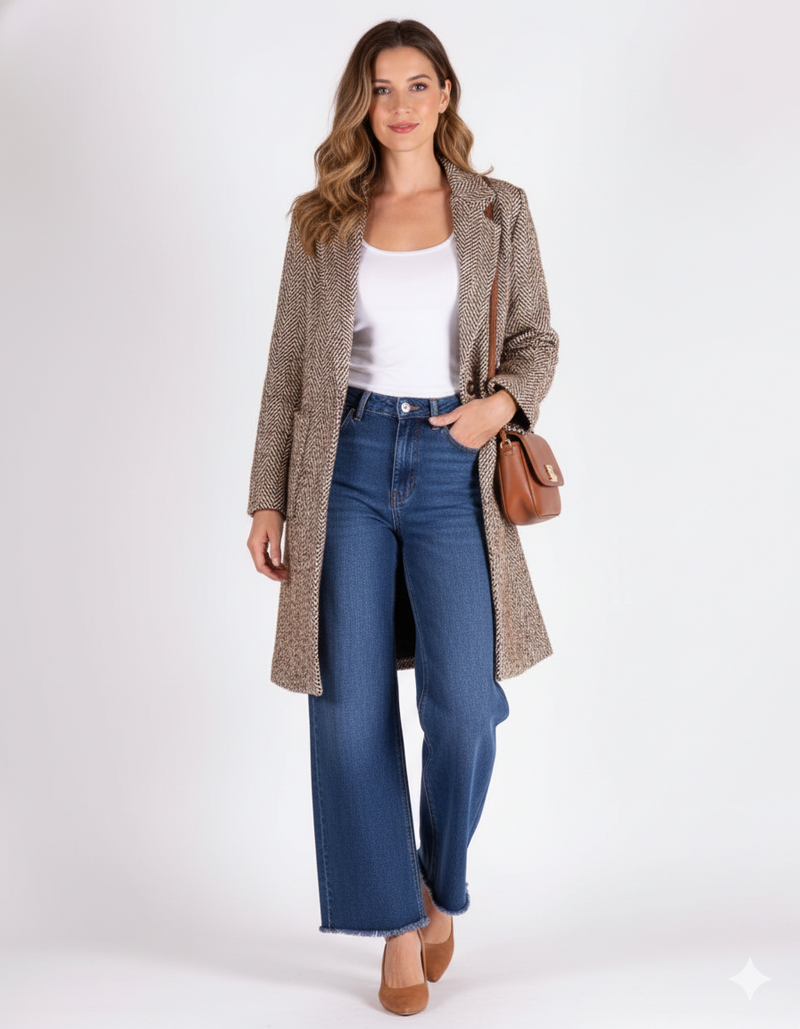 Dijon 1 Button 2 Pocket Herringbone Coat