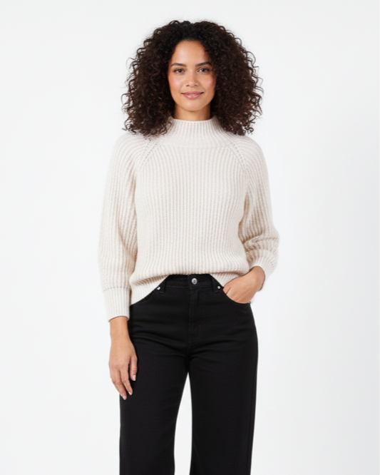 Beige Mock Neck Waist multi drop stitch Sweater