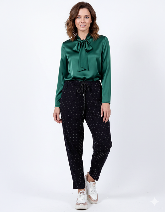 Black Pull On Drawstring Allover Rhinestone Pant