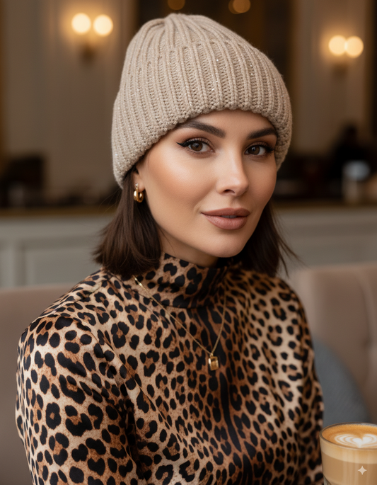 Cream Sparkle Knit Beanie