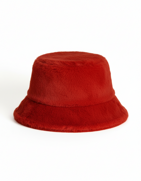 Fiery Orange Faux Fur Bucket Hat