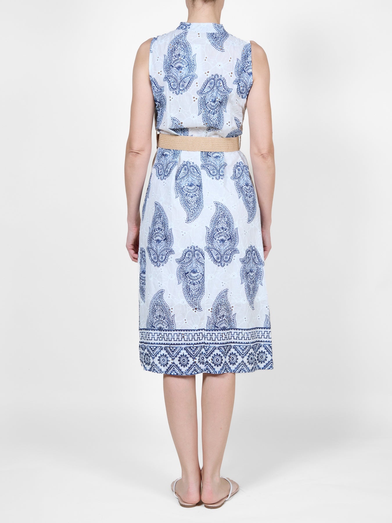 Midnight Paisley Print Sleeveless Dress with Belt