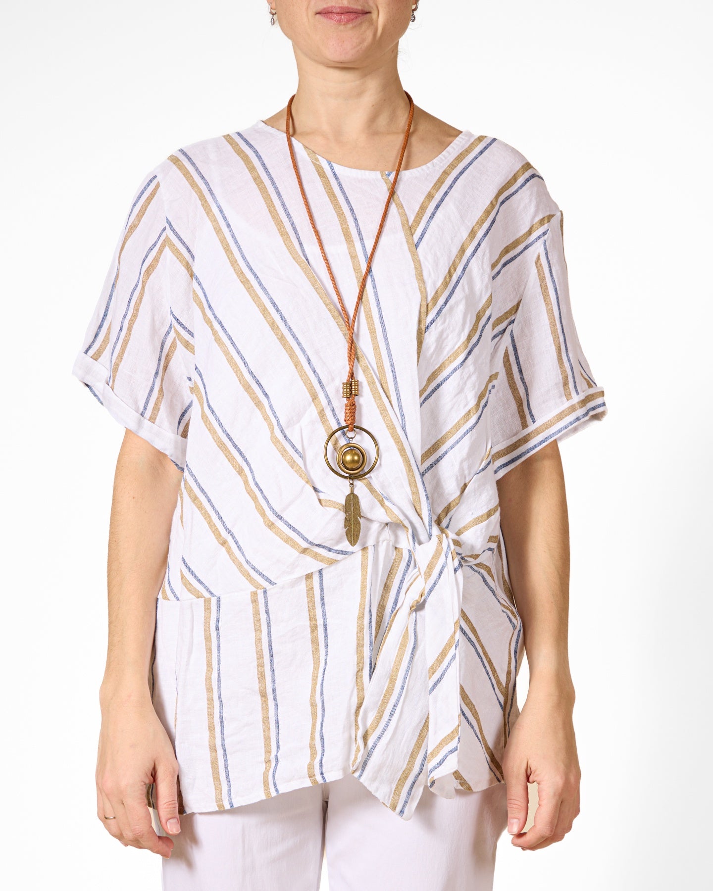 White Side Tie Stripe 2 pc Top