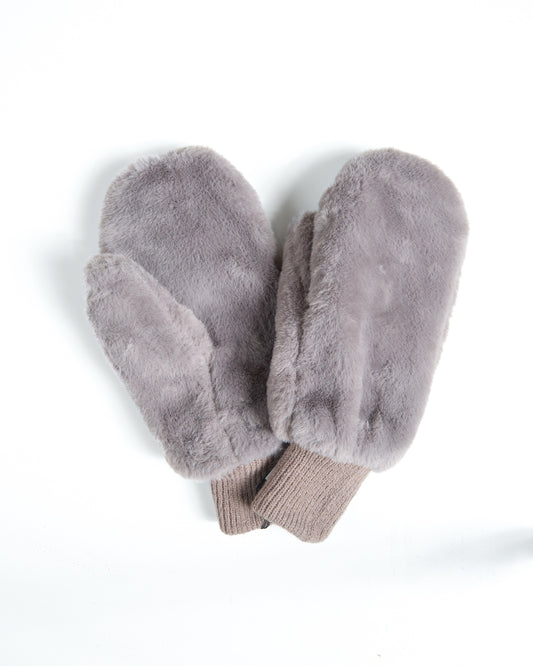 Faux Fur Light Grey Mittens