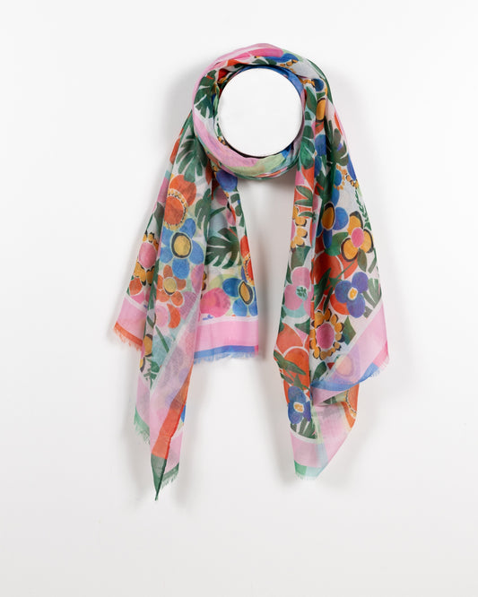 Écharpe Transparente à Motif Floral Vibrant