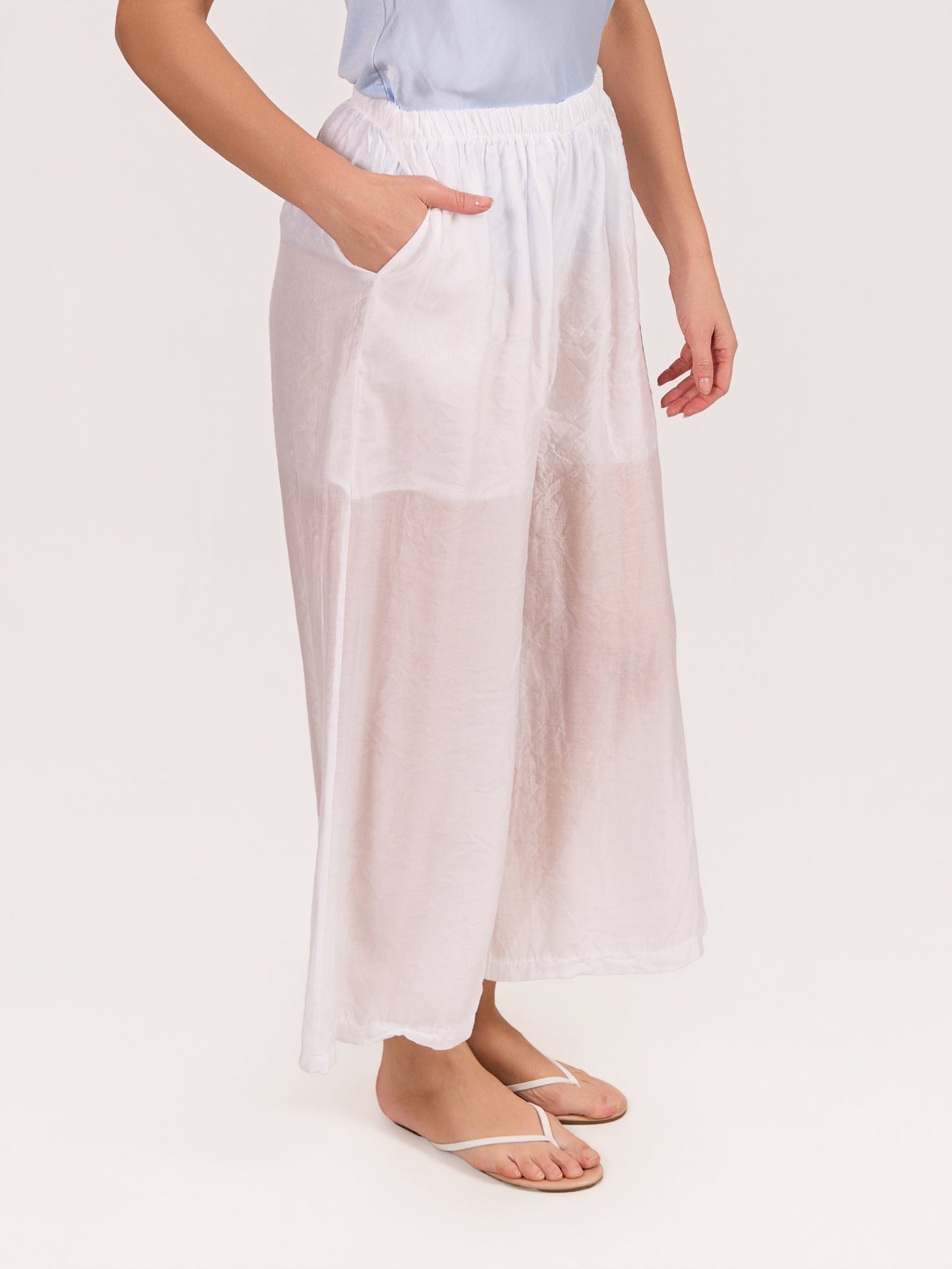 White Pull on Pant With Partial Lining