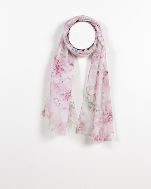 Écharpe Florale Brumeuse Rose Pâle
