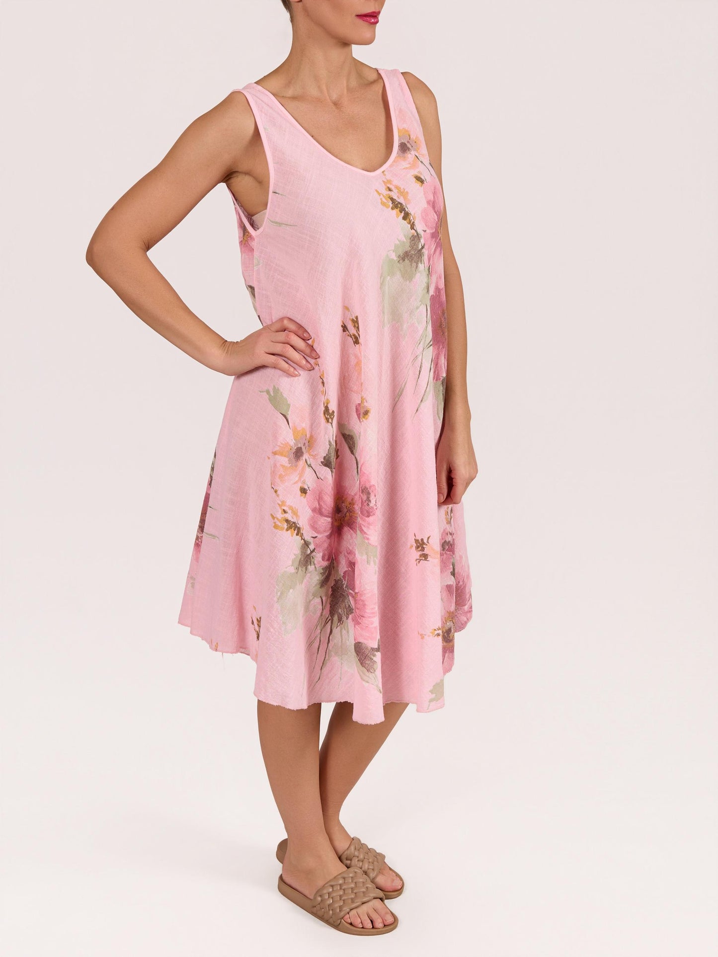 Rose Sleeveless Flare A-Line Floral Print Dress