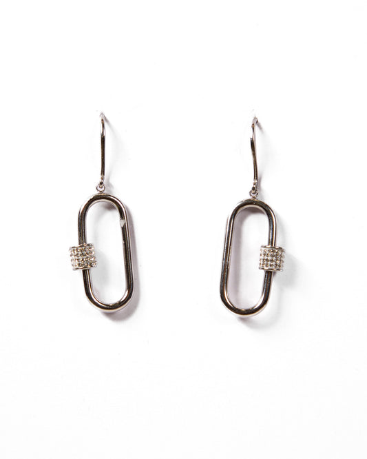 Silver Geometric Drop Earrings with Crystal Accents