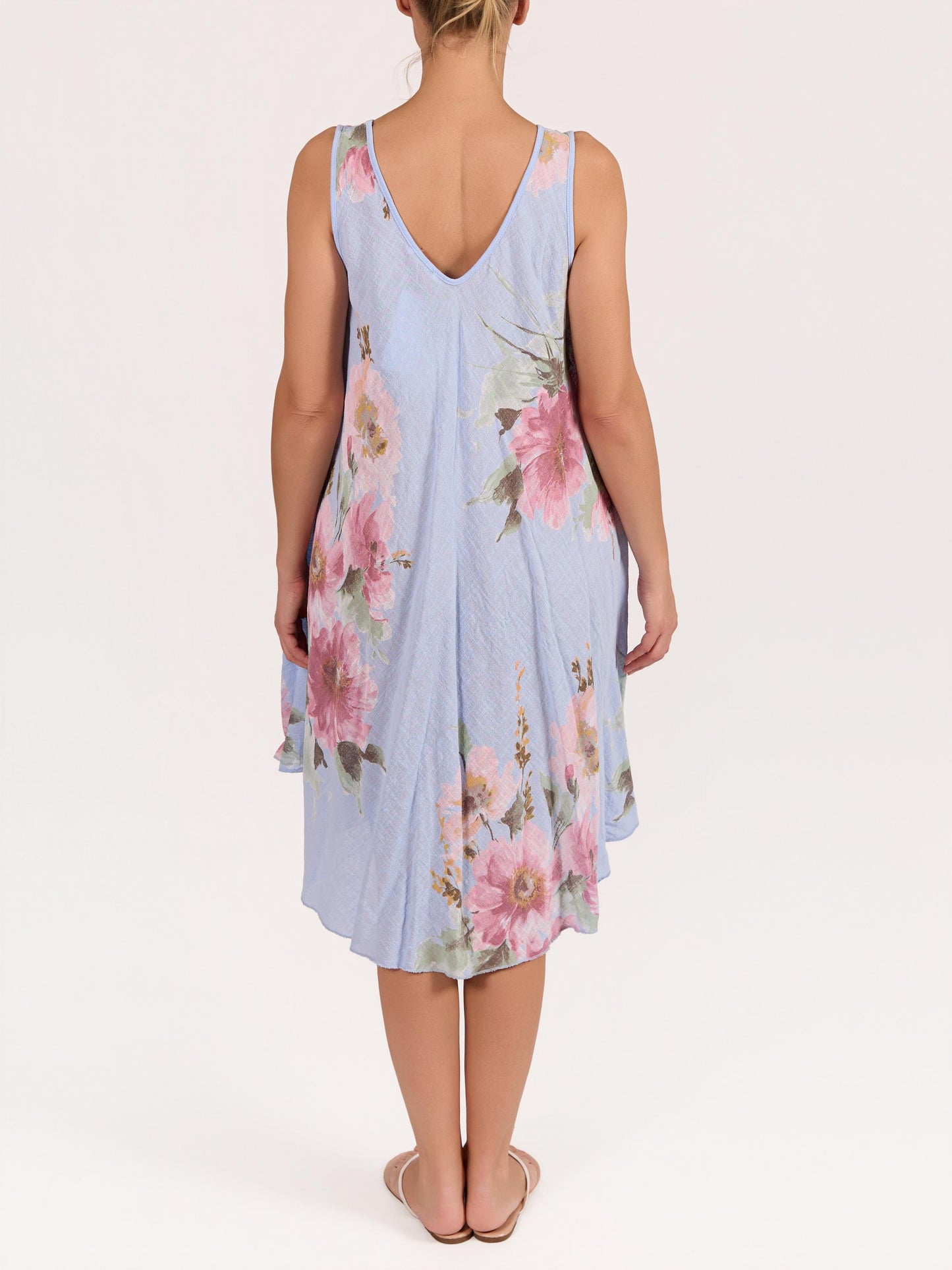 Blue Sleeveless Flare A-Line Floral Print Dress
