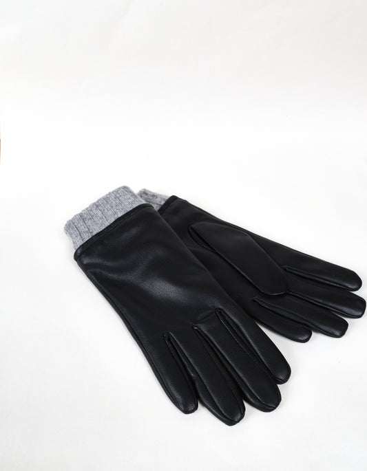 Gants noirs avec poignets en maille grise