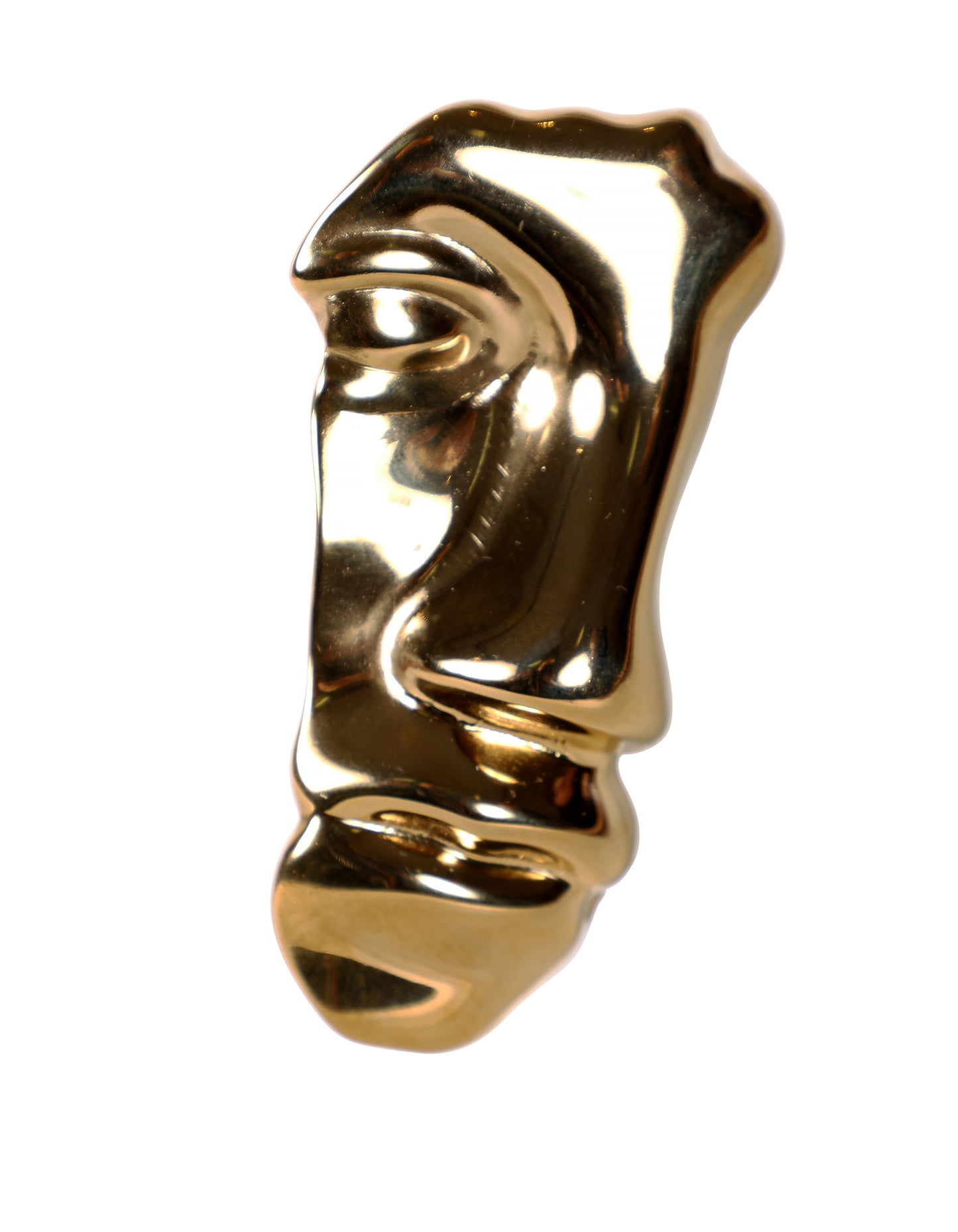 Broche visage sculpté abstrait en doré