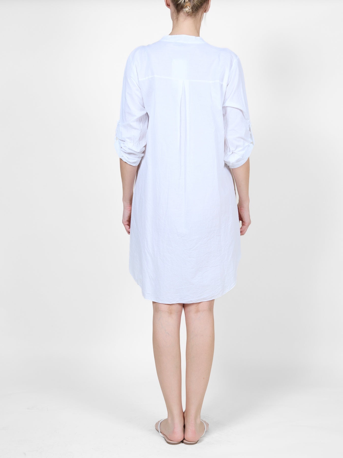 White Button-Up Shirt Dress with Gold Paisley Embroidery