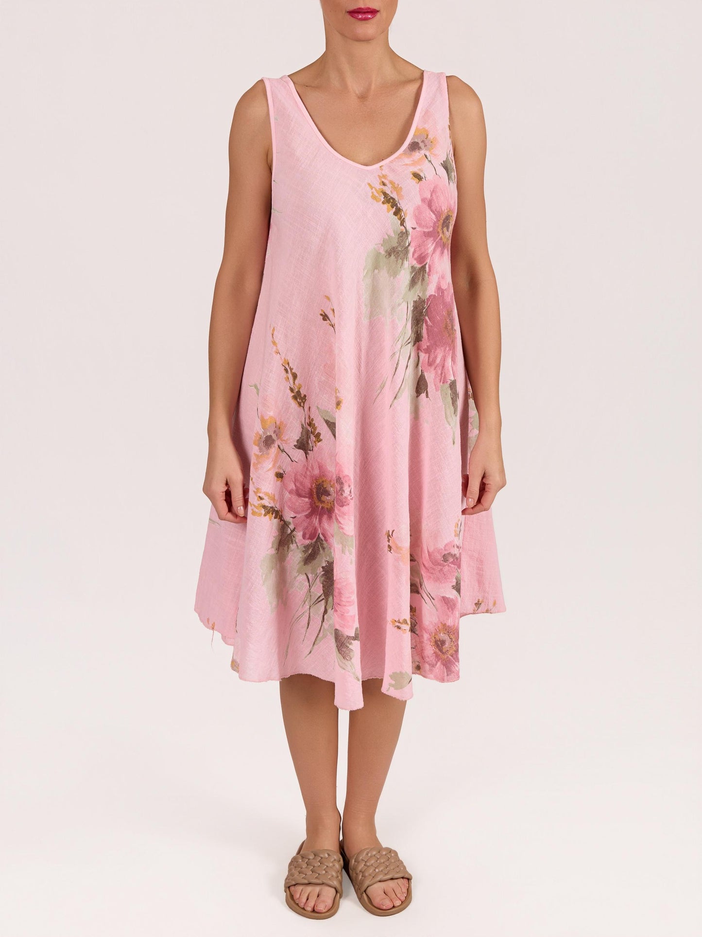 Rose Sleeveless Flare A-Line Floral Print Dress