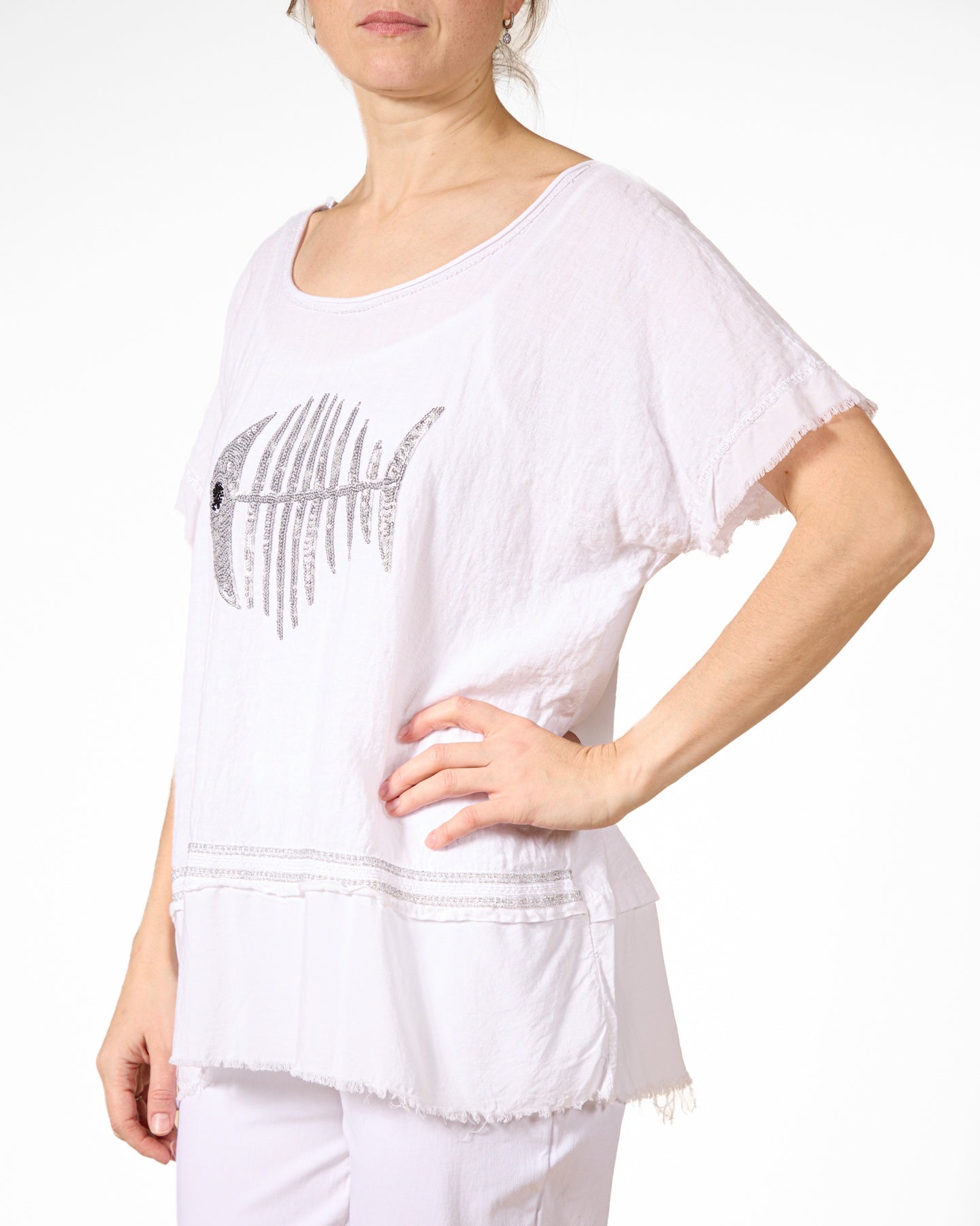 White Silver Trim Lurex Fish Top