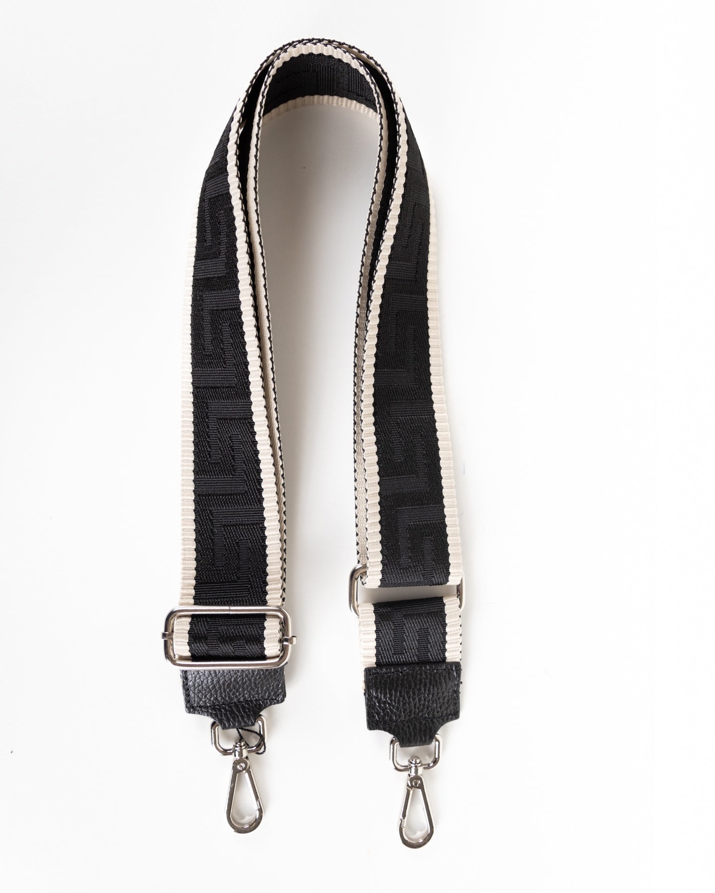 Sangle Réglable pour Sac avec Motif Grec Noir et Beige