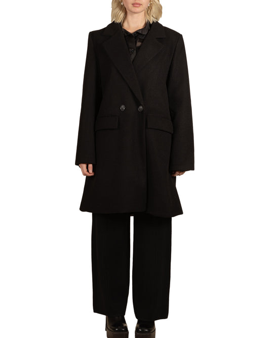 Black Double Breasted 2 Pocket Lined Coat